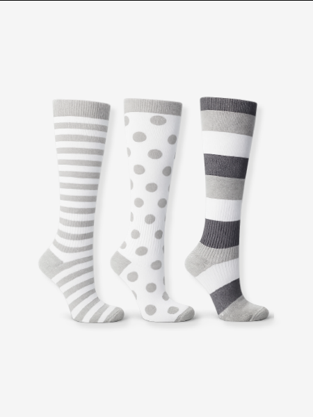 3-PAR STÖDSTRUMPOR, GRÅ & VIT